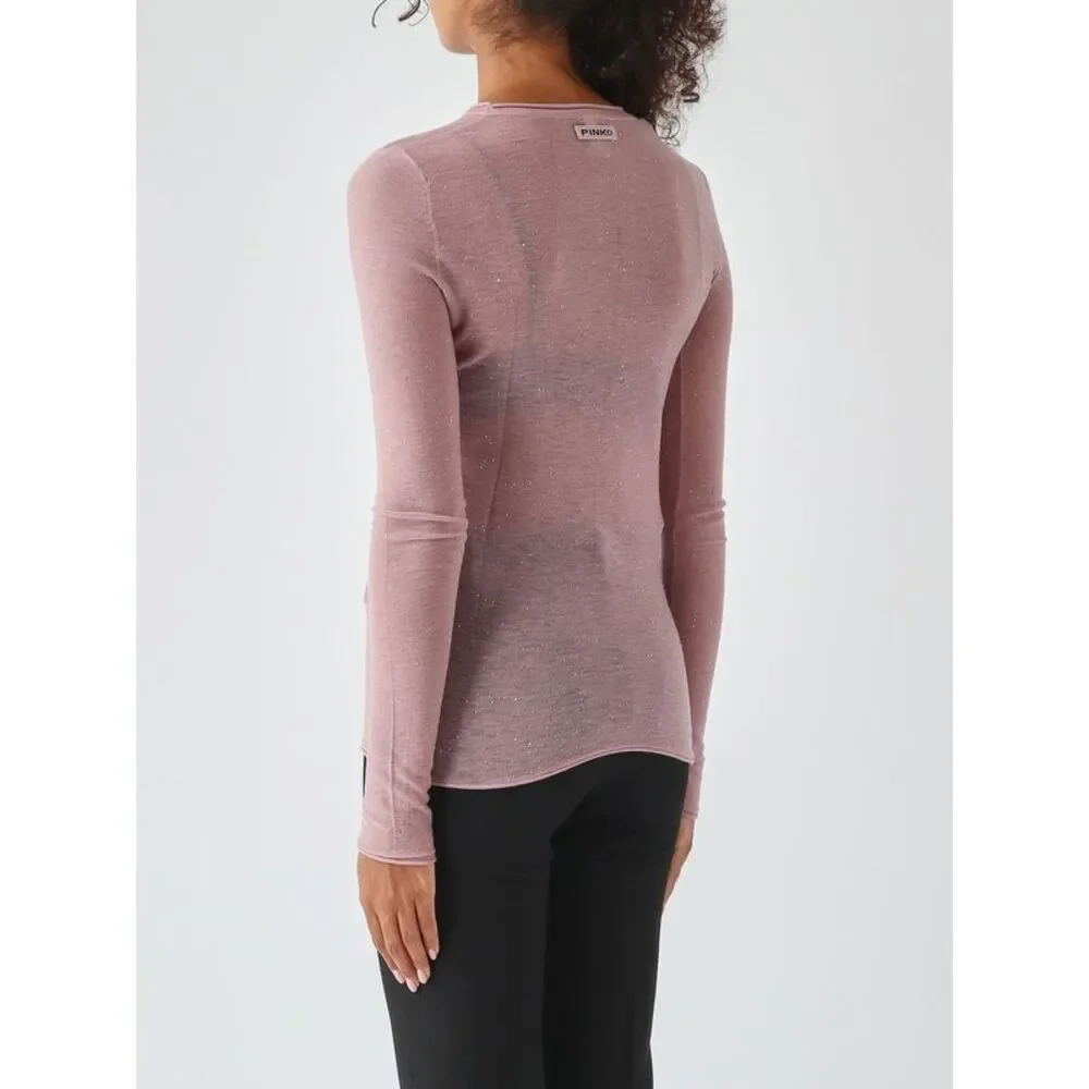Pinko Women Slim Fit Wool Blend Crewneck Jumper Pinko With Sequin Embroidery